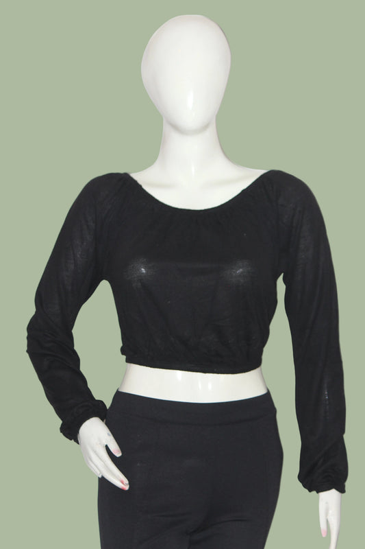 New Look Black Full Sleeve Modal Crop Top for Women – Small