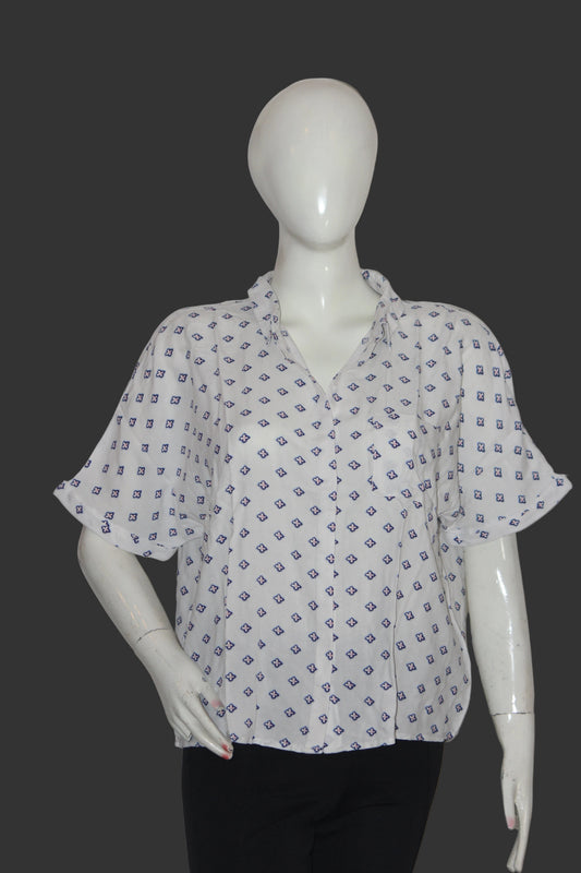 M&S White Printed Half Sleeve Crop Top for Women – Medium