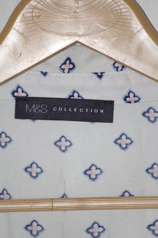 M&S White Printed Half Sleeve Crop Top for Women – Medium