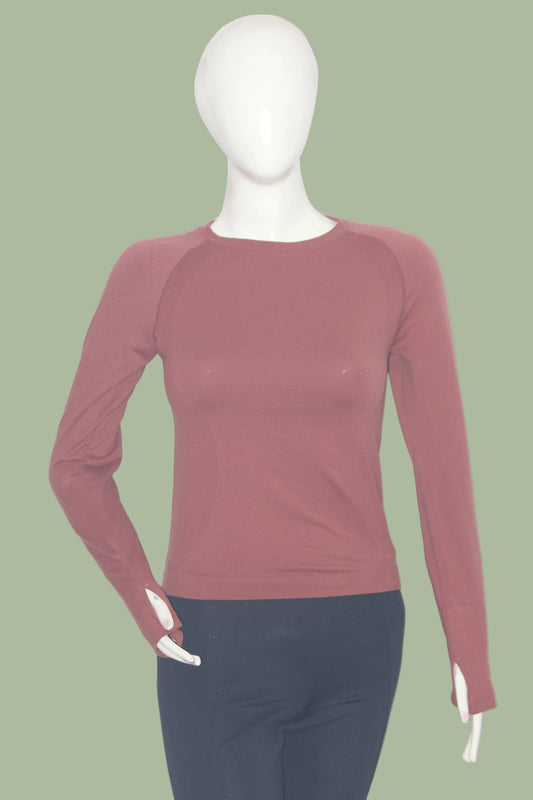 Thriftyfy Red Full Sleeve Stretchable Crop Top for Women – Small