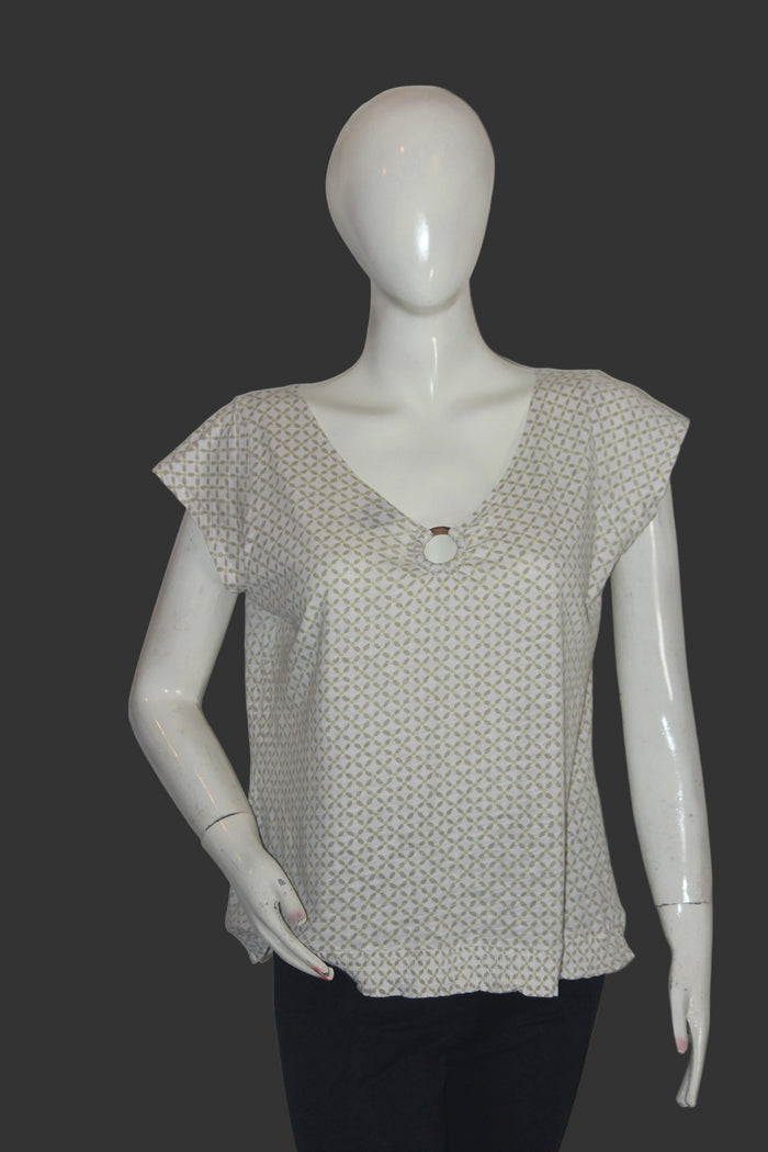 GAP White Cotton Crop Top with Green Dots for Women – Small