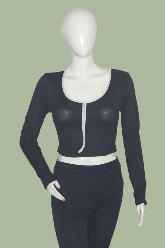 Shein Black Full Sleeve Crop Top for Women – Small