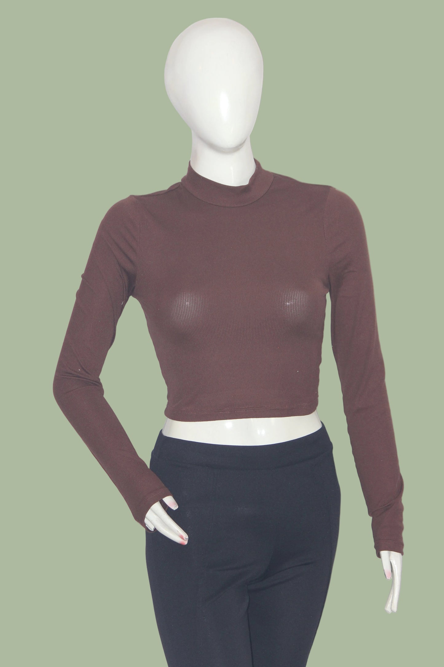 Shein Brown Full Sleeve Crop Top for Women – Medium