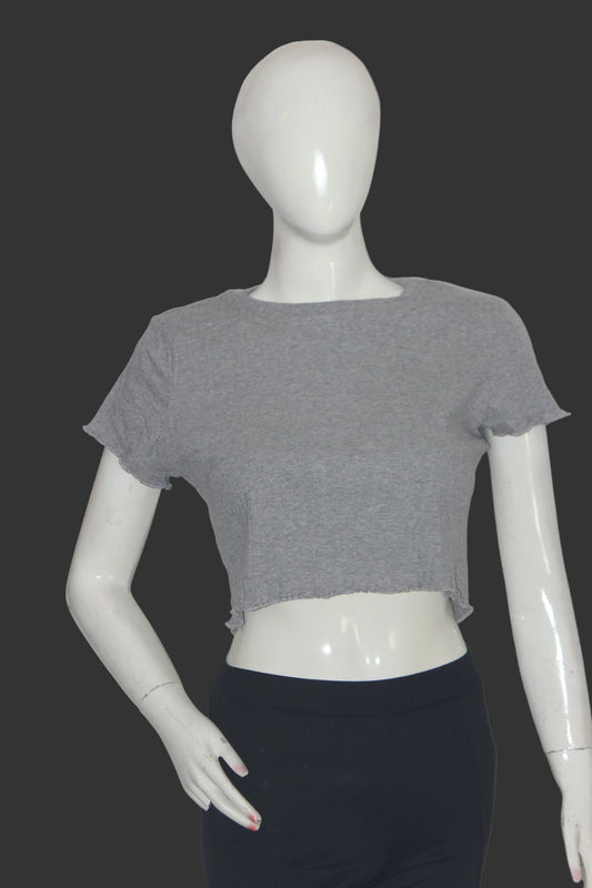 Shein Grey Half Sleeve Cotton Crop Top for Women – XL