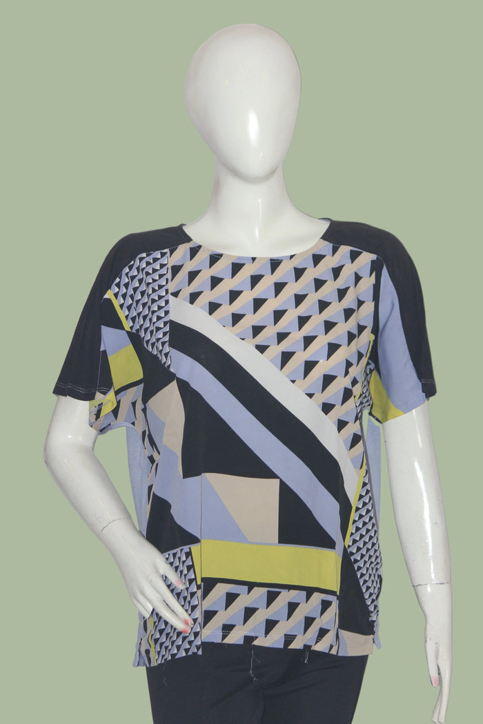 M&S Blue Mix Half Sleeve Crop Top for Women – Large