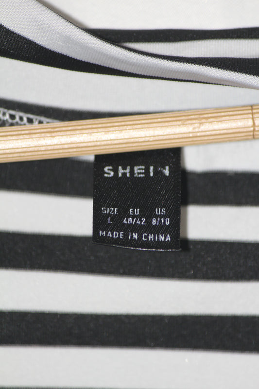 Shein Black & White Striped Stretchable Crop Top for Women – Large