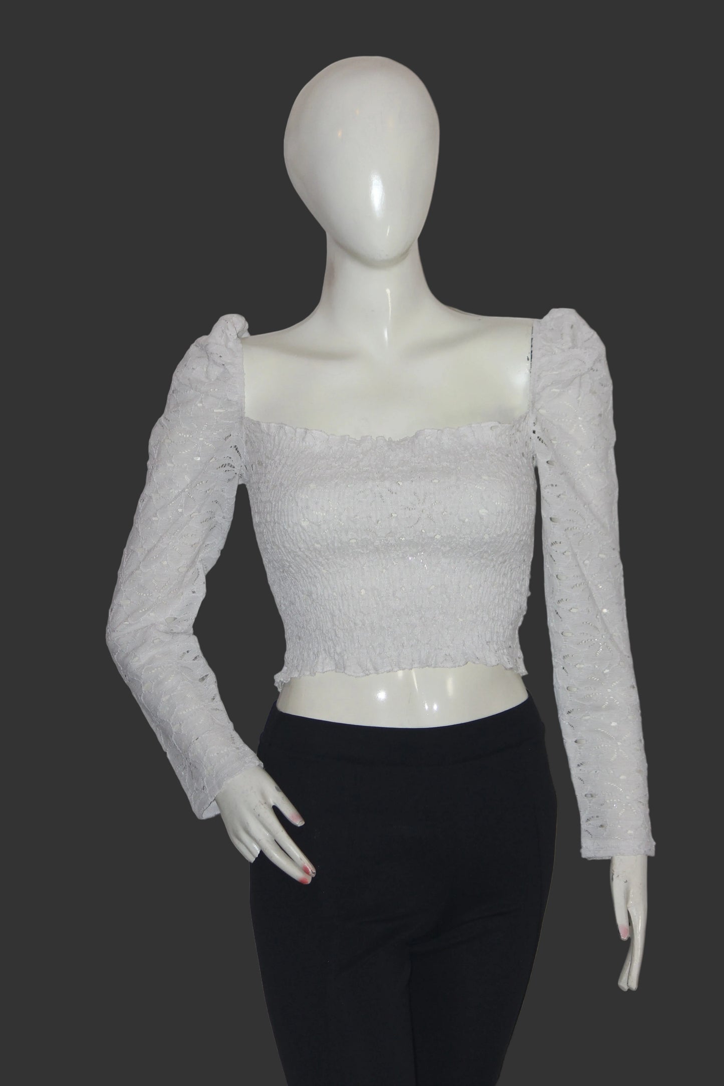 Topshop White Embroidered Full Sleeve Crop Top for Women – Small