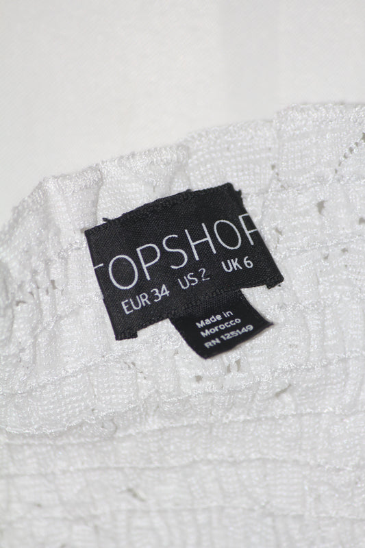 Topshop White Embroidered Full Sleeve Crop Top for Women – Small