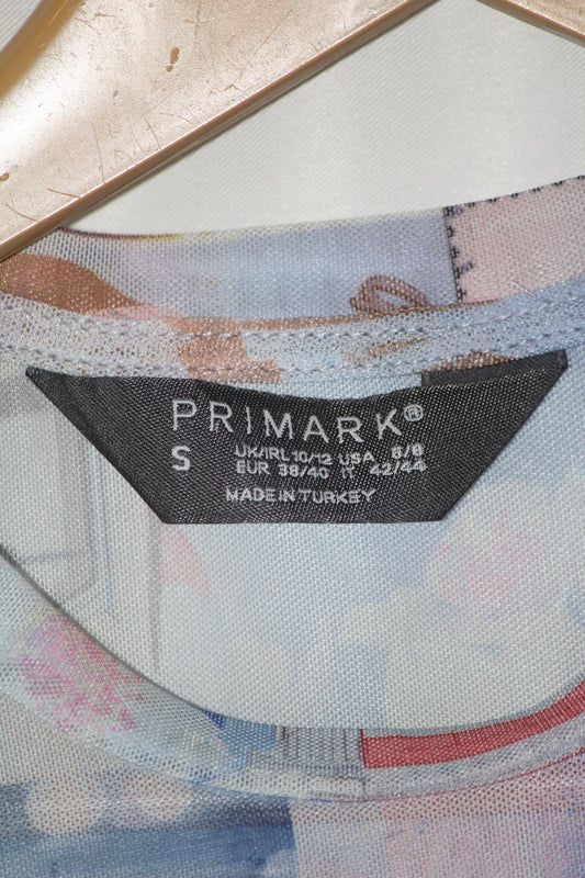 Primark Blue Printed Half Sleeve Crop Top for Women – Small