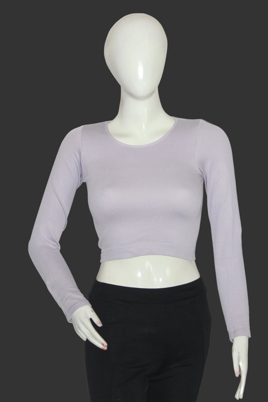 F&F Light Purple Full Sleeve Crop Top for Women – Medium
