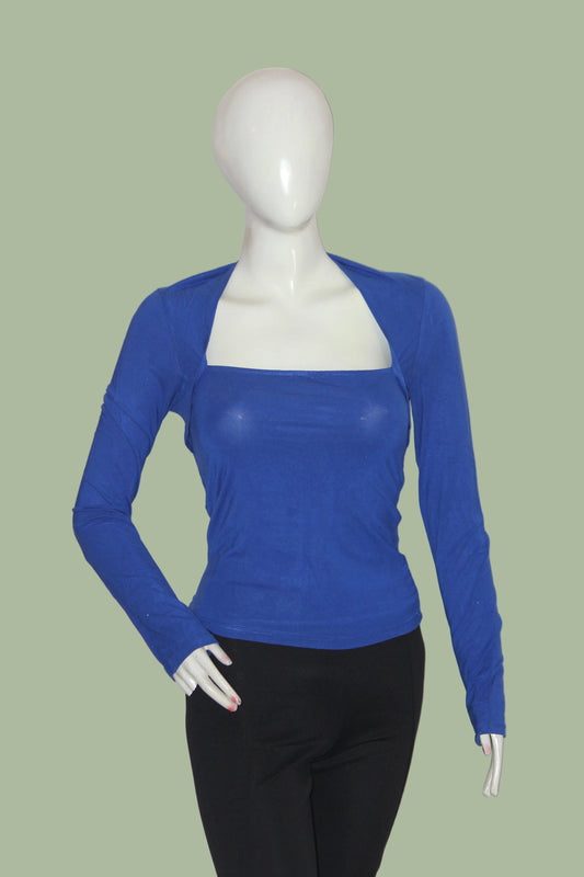 Thriftyfy Blue Full Sleeve Crop Top for Women – Medium