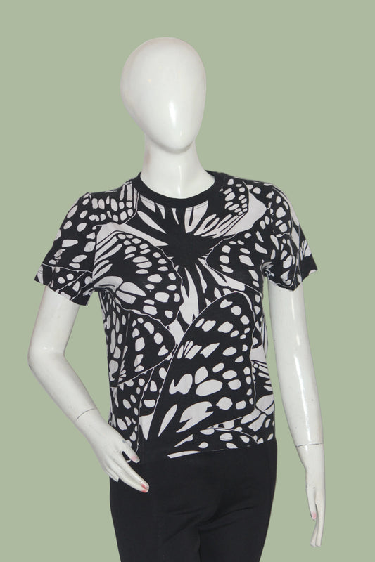 Next White & Black Half Sleeve Cotton Crop Top for Women – Medium