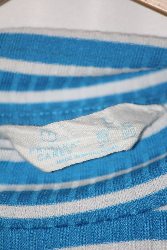 Primark Blue & White Striped Full Sleeve Crop Top for Women – Large