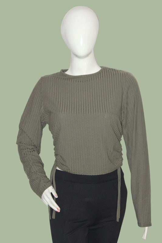 PrettyLittleThing Grey Full Sleeve Crop Top for Women – Large