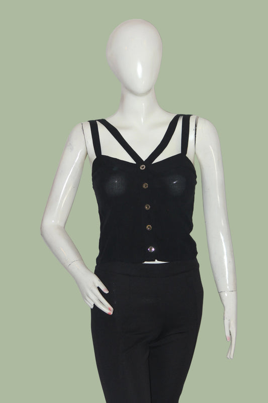 Topshop Black Buttoned Tank Top