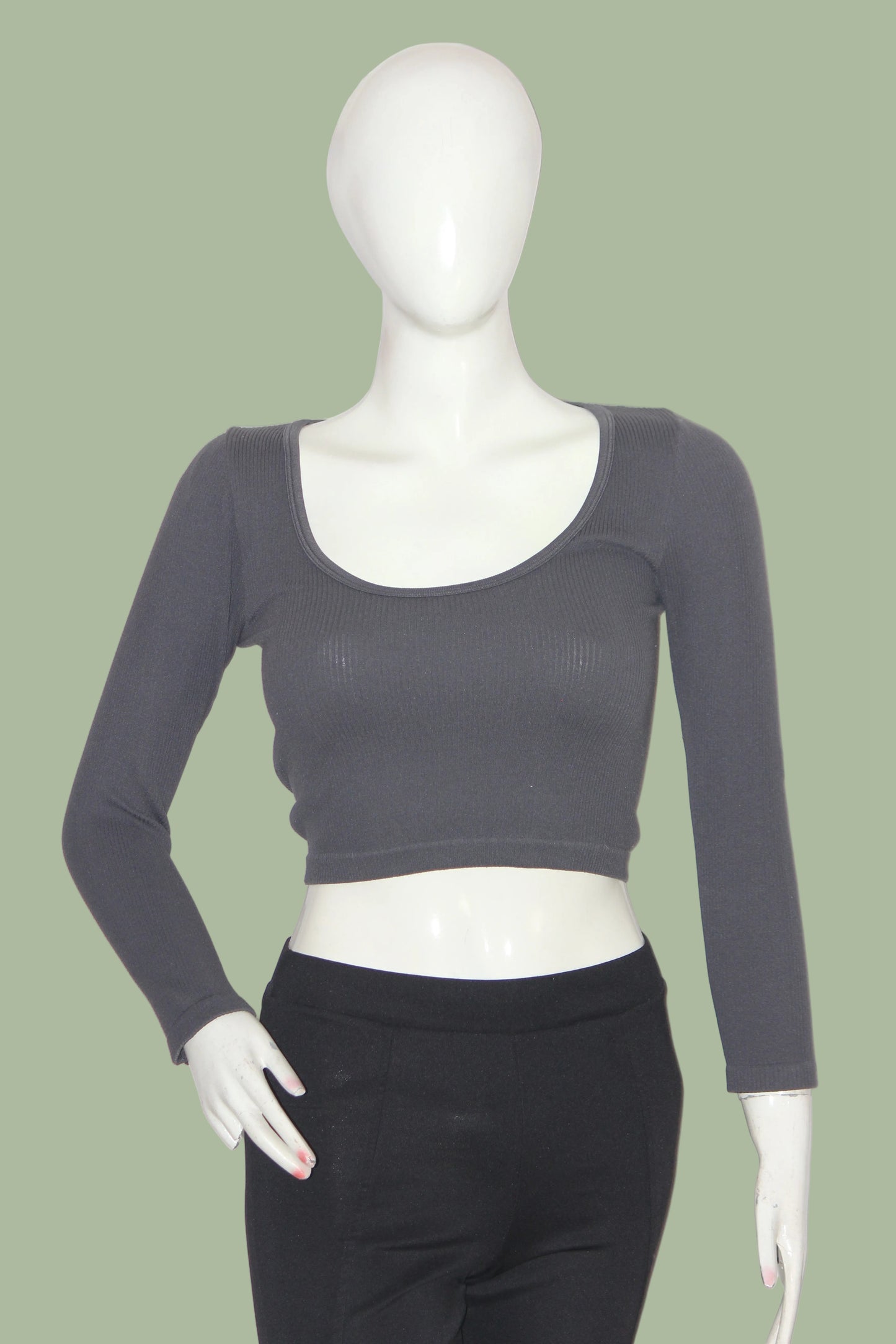 Dunnes Dark Grey Open Collar Crop Top - Xs