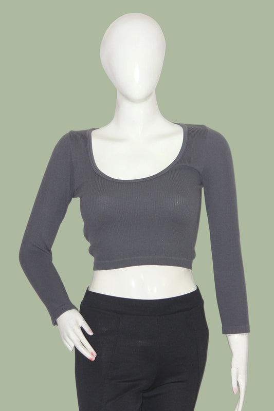 Dunnes Dark Grey Open Collar Crop Top - Xs