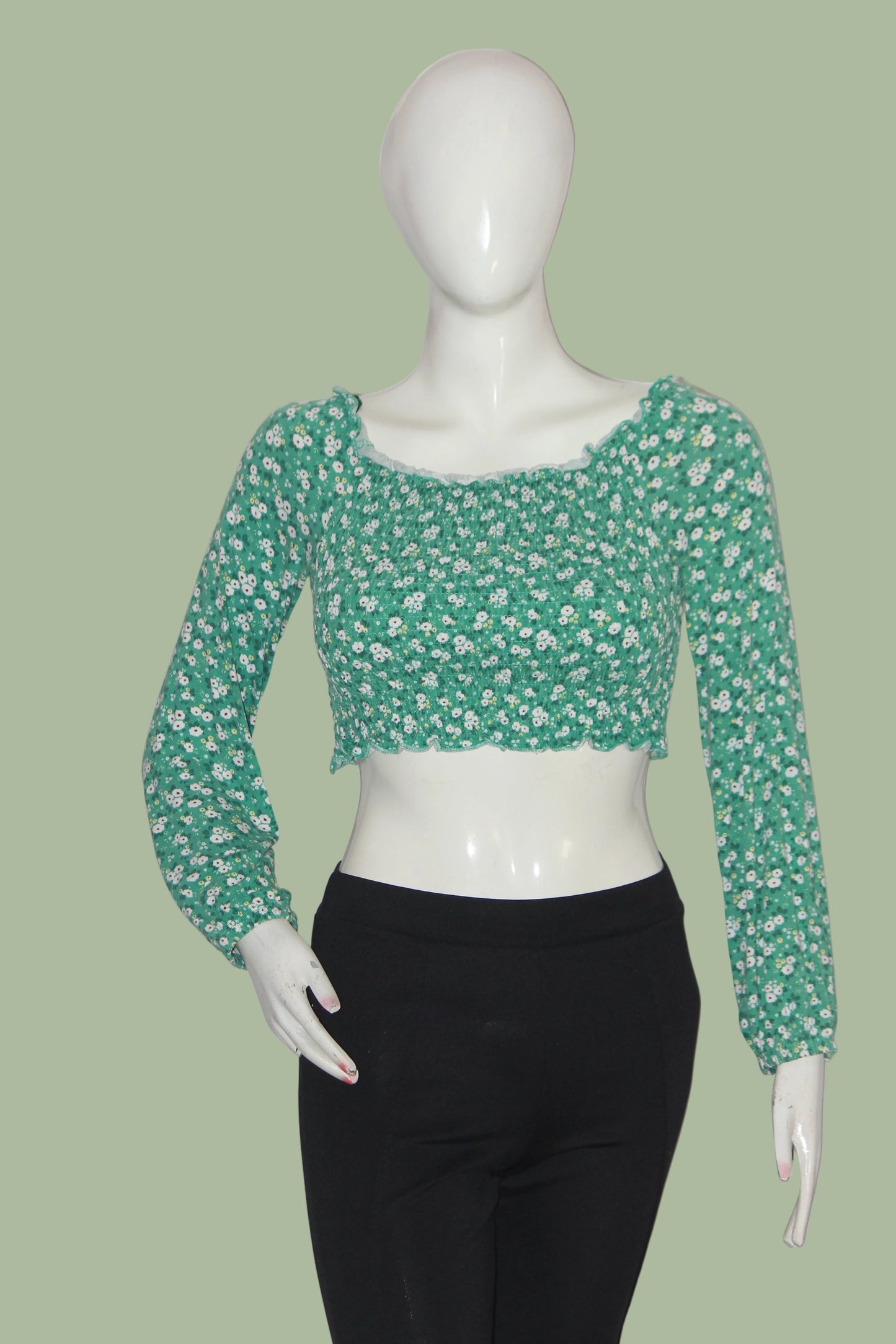 Primark Green Floral Crop Top - Small