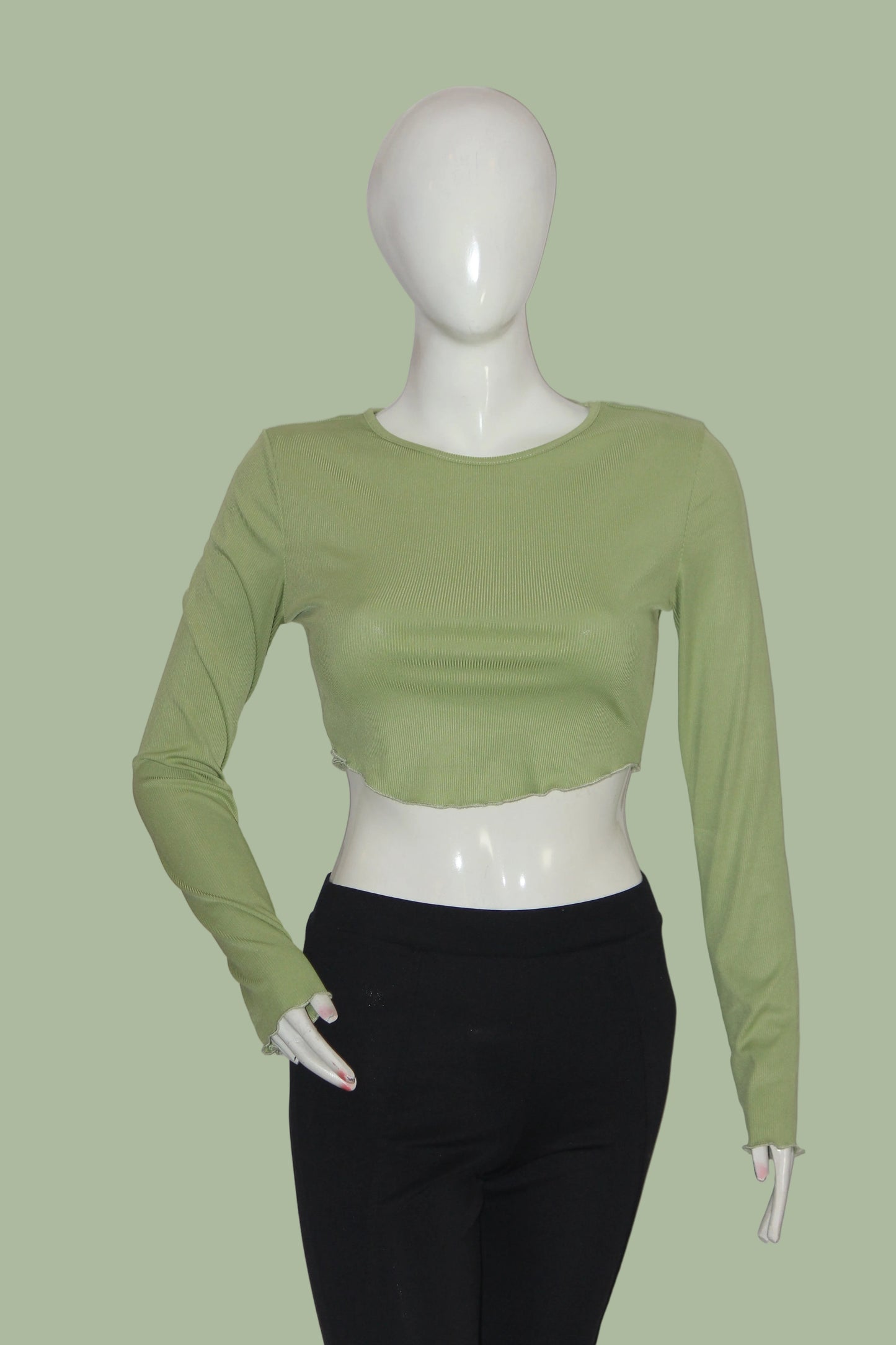 Light Green Full Sleeve Crop Top – Shein (Small)