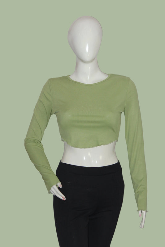 Light Green Full Sleeve Crop Top – Shein (Small)