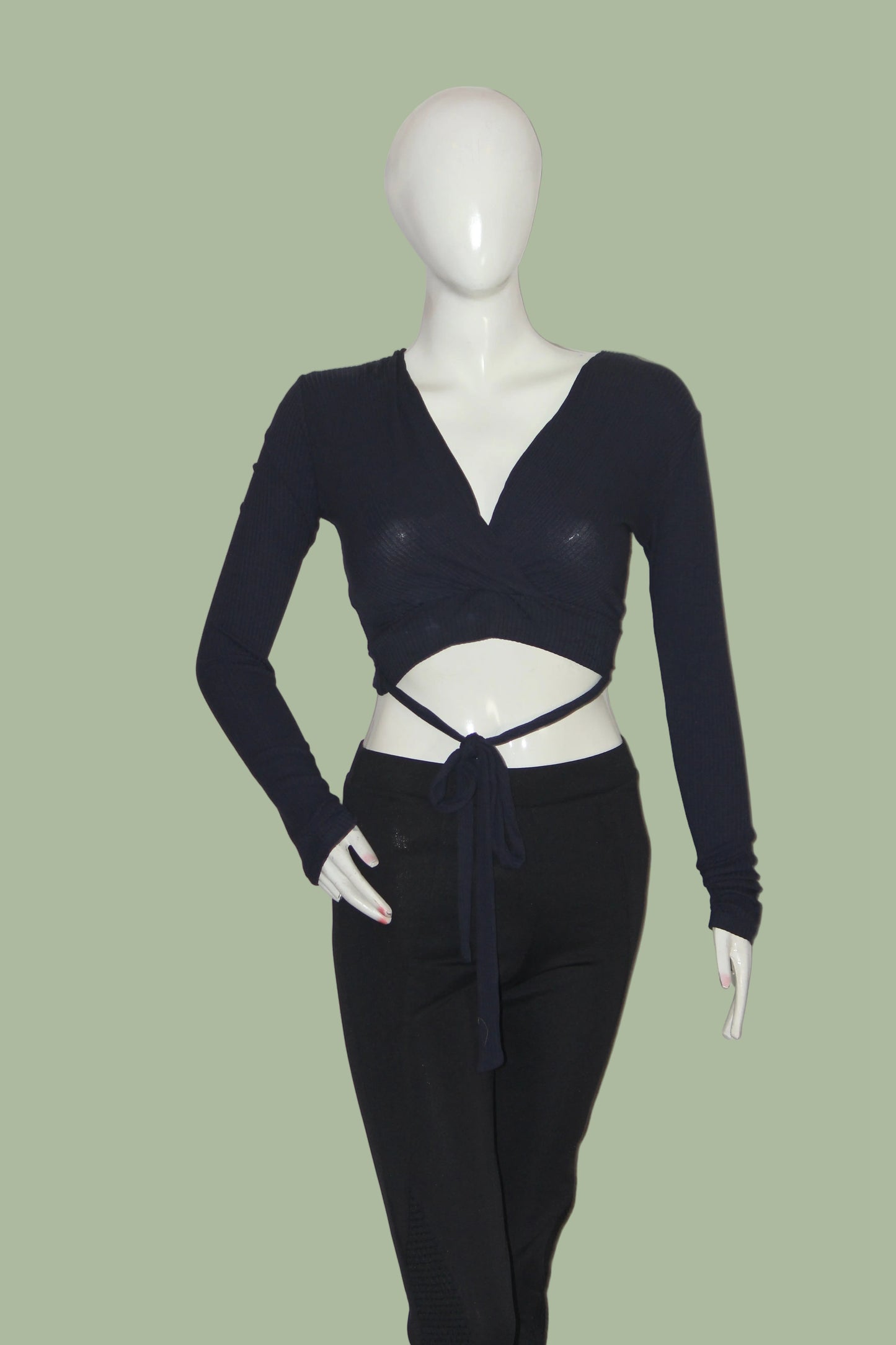 Thriftyfy Blue Winter Crop Top – Trendy Full-Sleeve Style