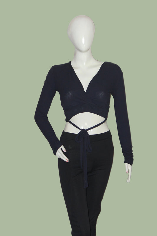 Thriftyfy Blue Winter Crop Top – Trendy Full-Sleeve Style