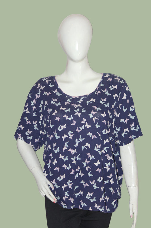 Bonmarche Navy Blue Butterfly Print Crop Top - Medium