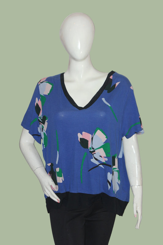 Mark & Spencer Blue Floral Half-Sleeve Crop Top - Medium