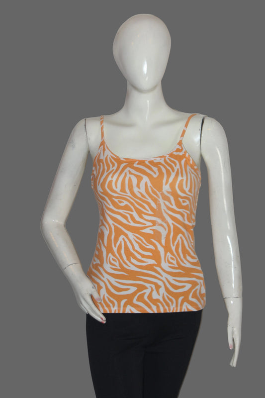 Pep & Co Orange & White Patterned Tank Top - Medium