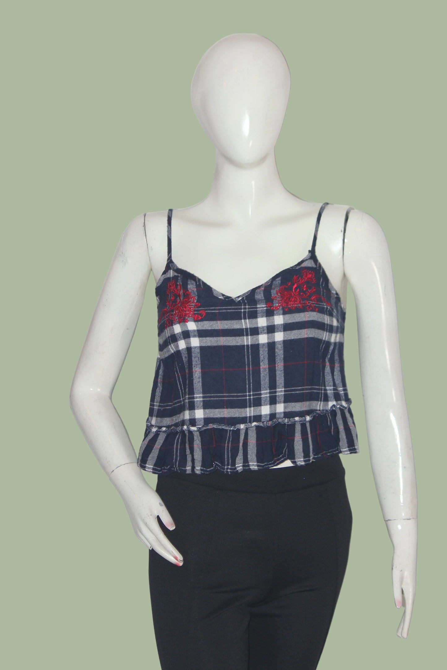New Look Navy Blue Checkered Tank Top - Small