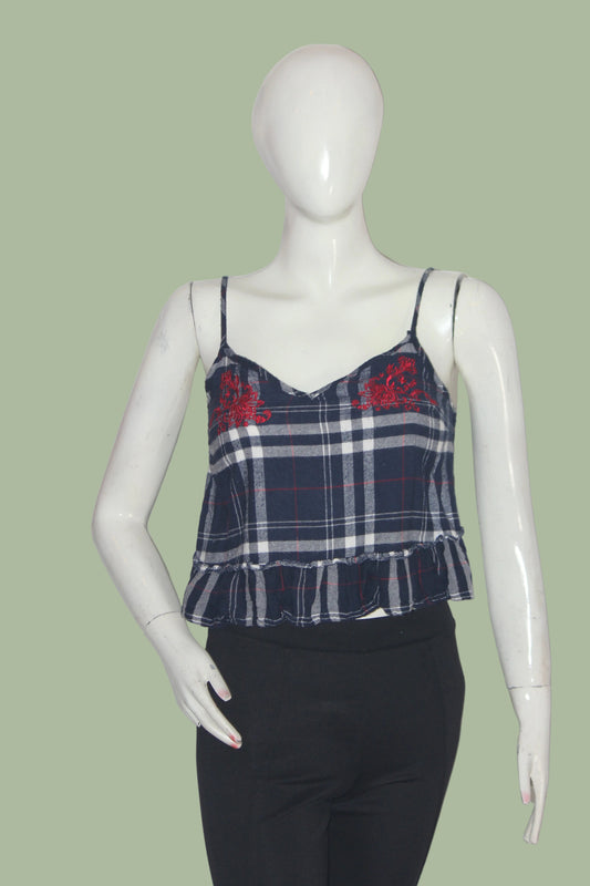 New Look Navy Blue Checkered Tank Top - Small