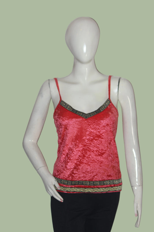 Casual Wear Orange with Golden Lace Crop Top
