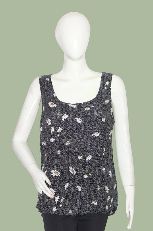 Papaya Black Floral Tank Top – Medium (Trendy & Comfortable)