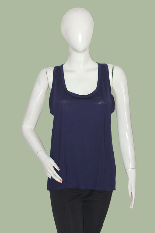 Work Out Navy Blue Polyester Tank Top – Medium (Sporty Style)