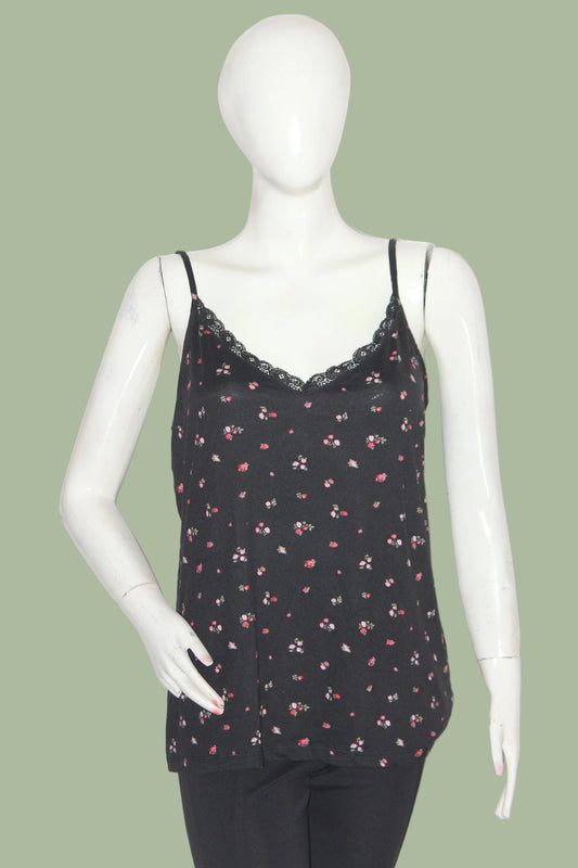 Thriftyfy Black Floral Tank Top – XL (Trendy & Comfortable)