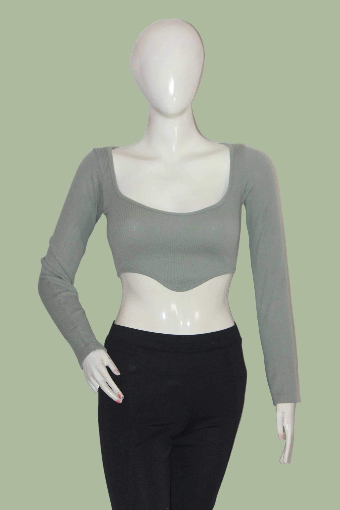 Zara Sea Green Full Sleeve Crop Top for Women – Small
