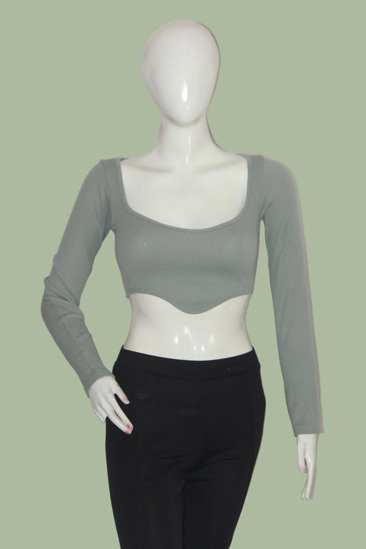 Zara Sea Green Full Sleeve Crop Top for Women – Small