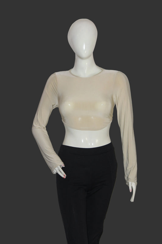 As You Beige Full Sleeve Crop Top for Women – Small
