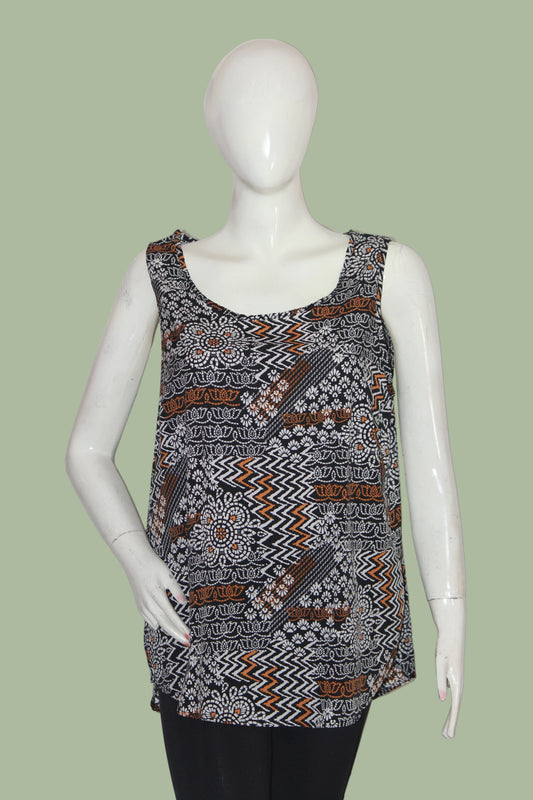 Pep & Co Black & White Floral Tank Top – Large (Chic Everyday Look)