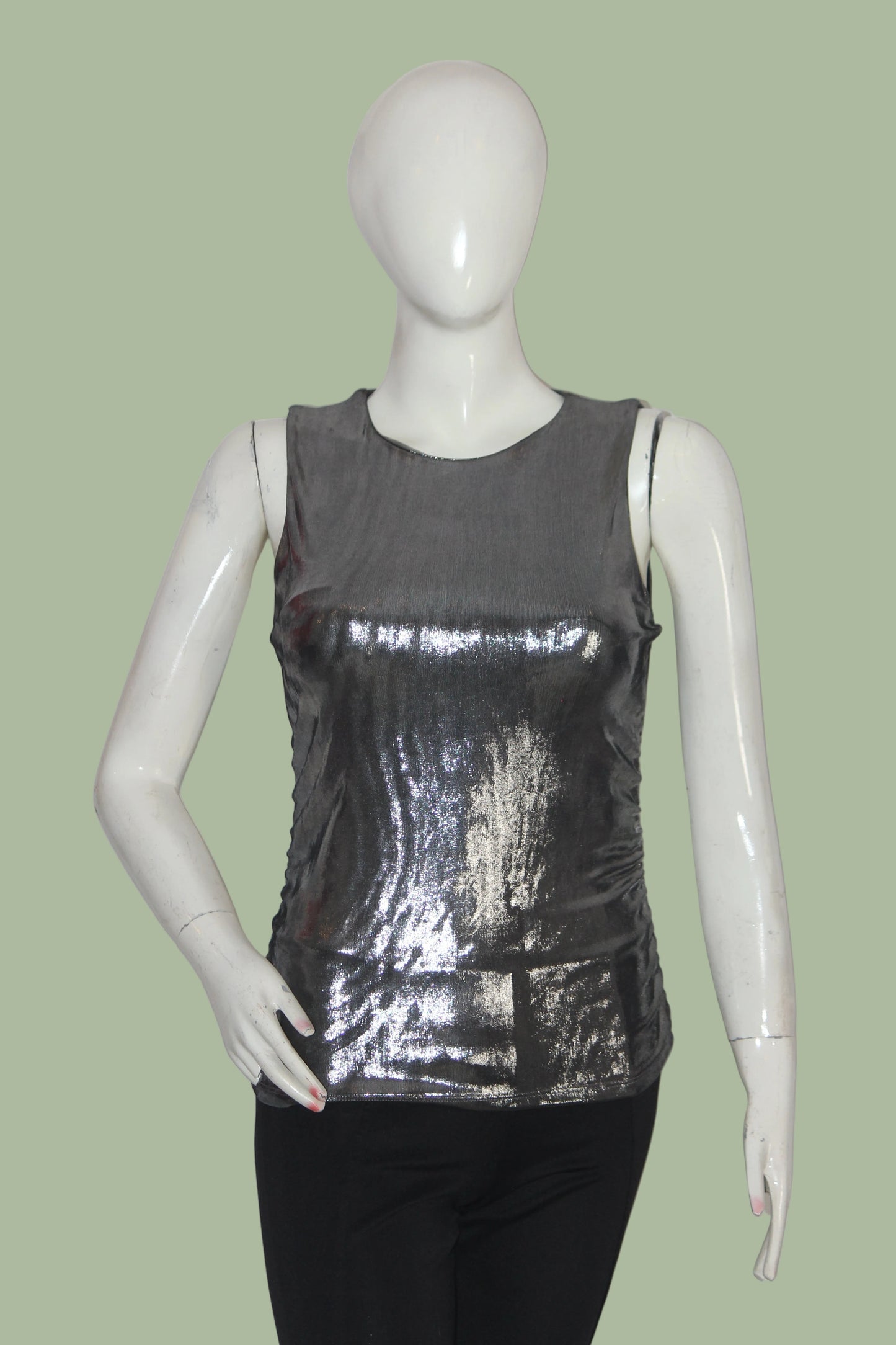 Rita Ora Silver Colour Tank Top – Small (Shiny & Trendy)