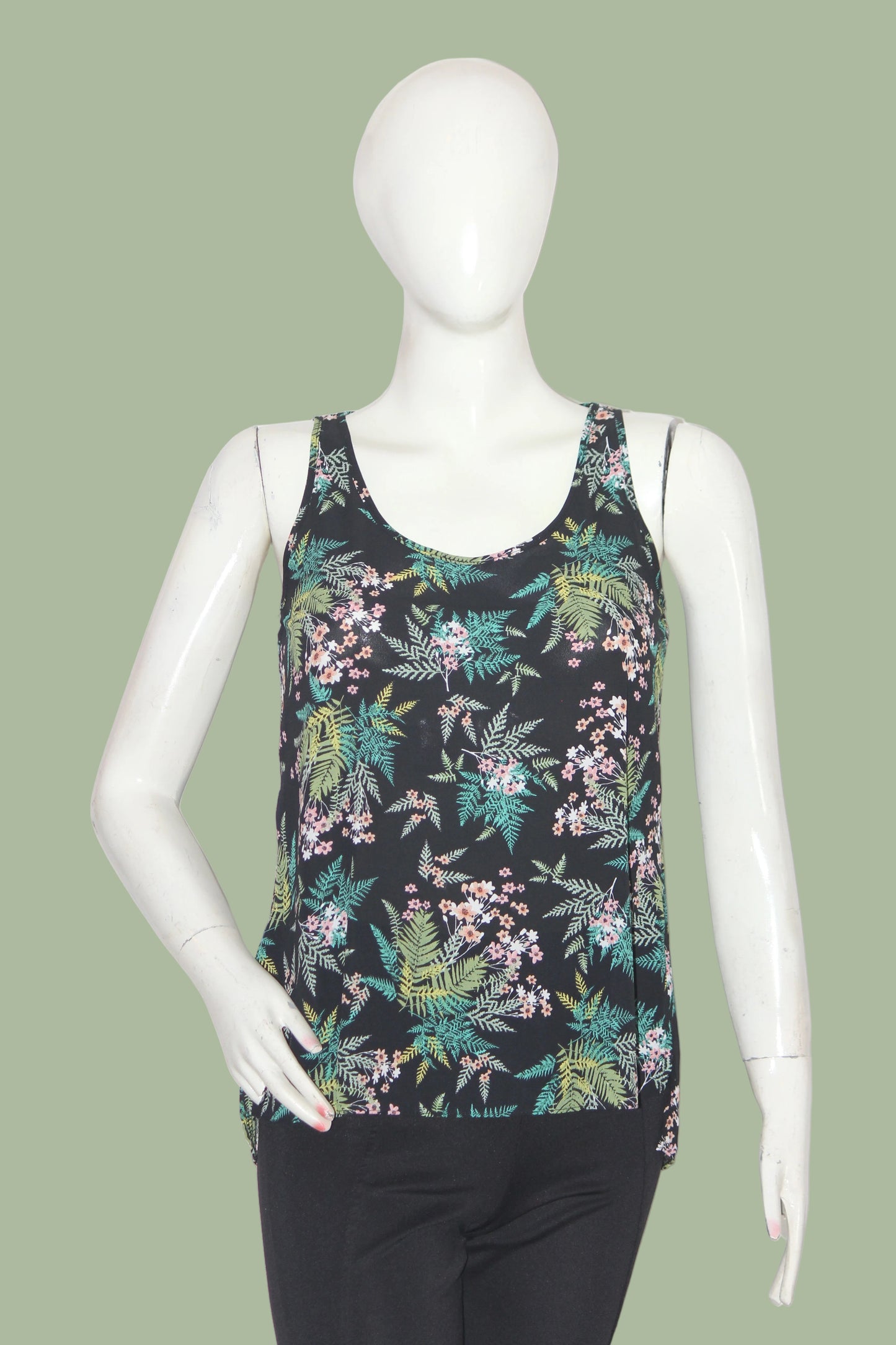 Atmosphere Black Floral Tank Top – Small (Chic & Comfortable)