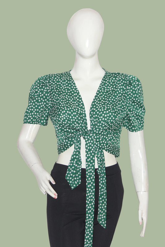 Shein Green Floral Half Sleeve Crop Top for Women – Large