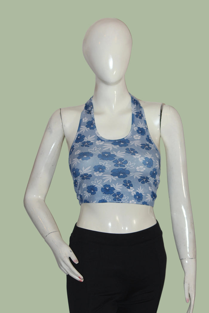 Shein Blue One-Shoulder Floral Crop Top – XS (Trendy Fit)