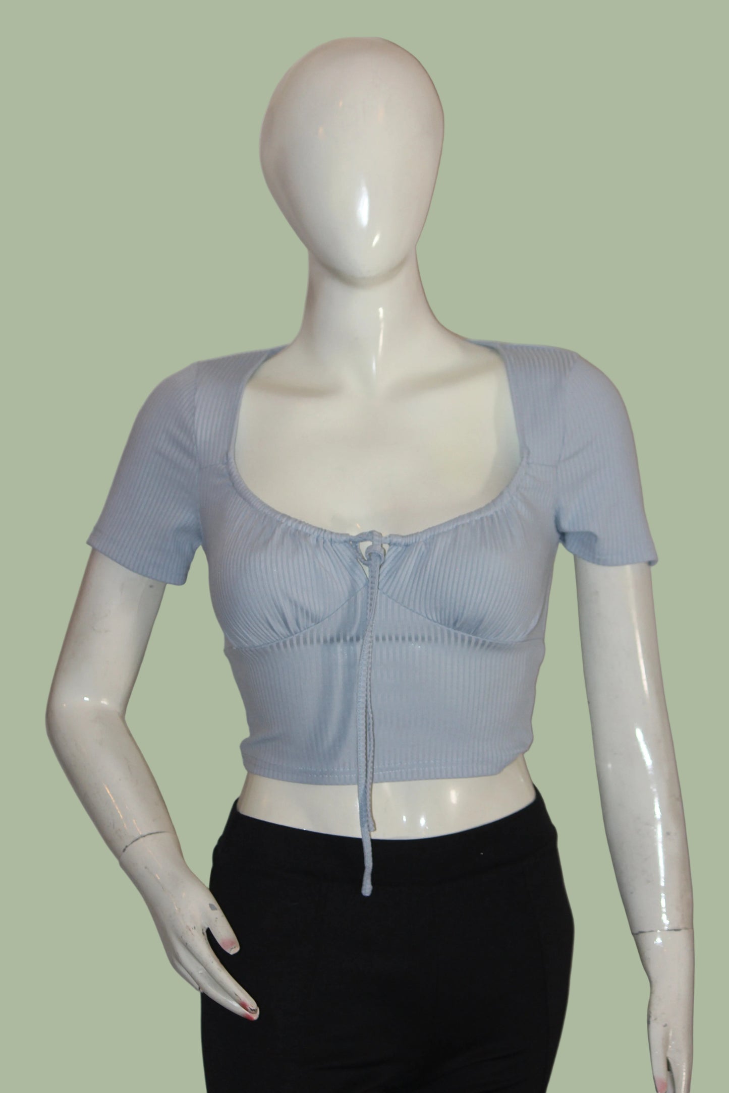 Vera & Lucy Sky Blue Half Sleeve Crop Top for Women – Small