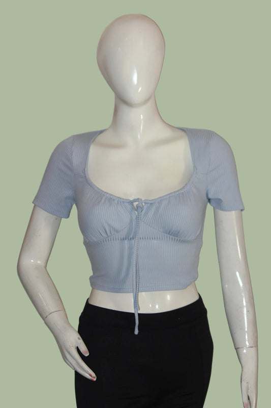 Vera & Lucy Sky Blue Half Sleeve Crop Top for Women – Small