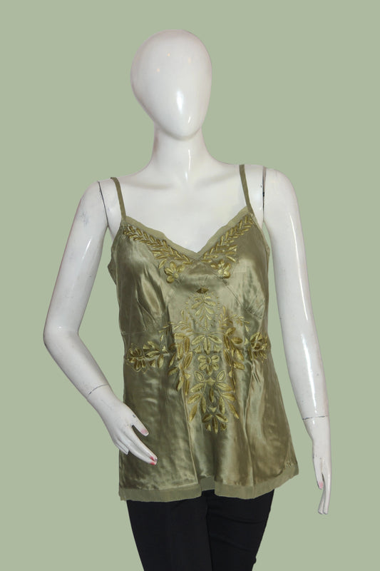 Principle Green Embroidered Tank Top – Large (Elegant Summer Style)
