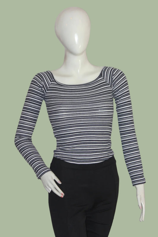 Atmosphere Black & White Striped Full Sleeve Crop Top for Women – Small