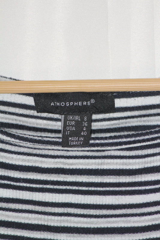 Atmosphere Black & White Striped Full Sleeve Crop Top for Women – Small