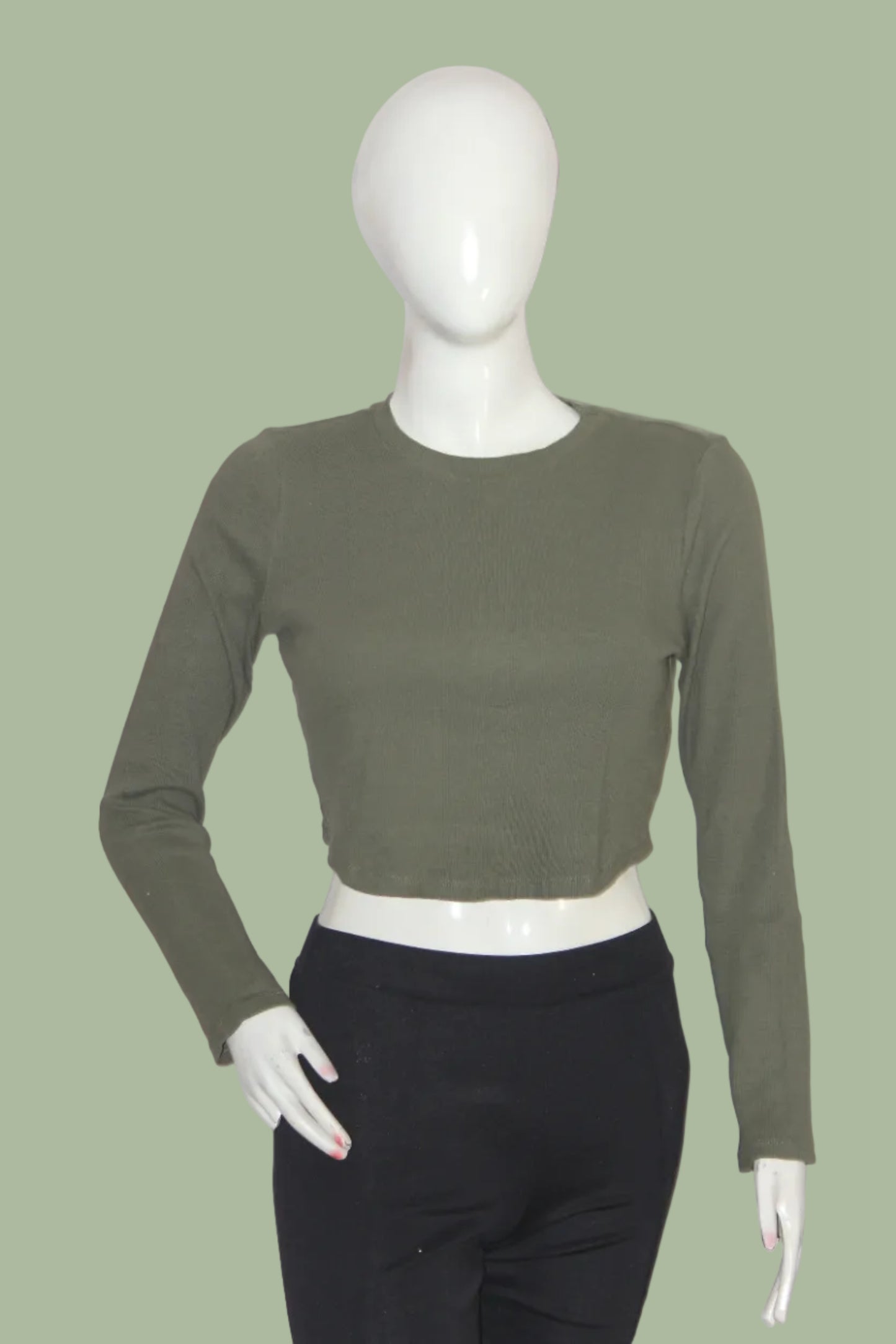 New Look Green Full Sleeve Cotton Crop Top for Women – Medium