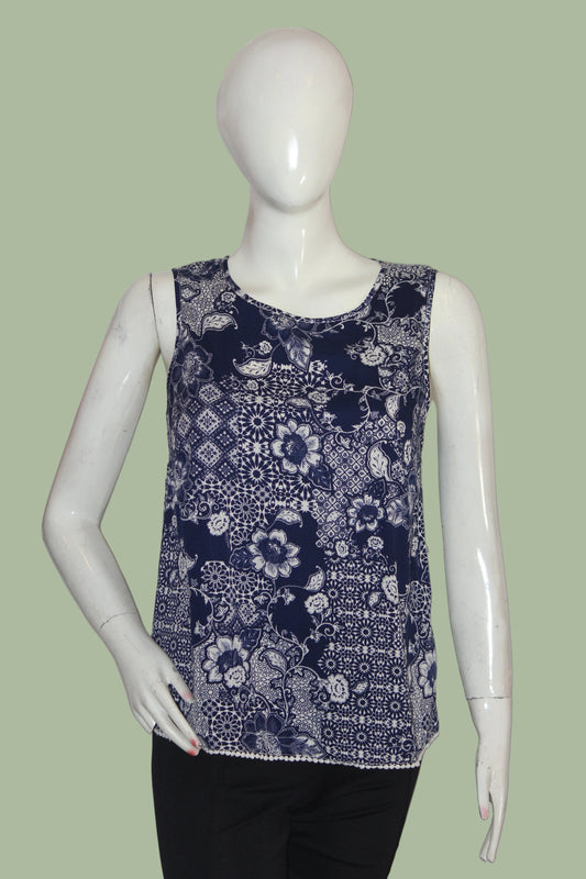 Thriftyfy Blue Floral Tank Top – Medium (Summer Style)